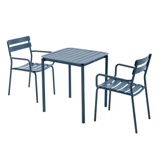Mesa de jardín cuadrada de aluminio 70x70 cm y 2 sillas con reposabrazos | Oviala