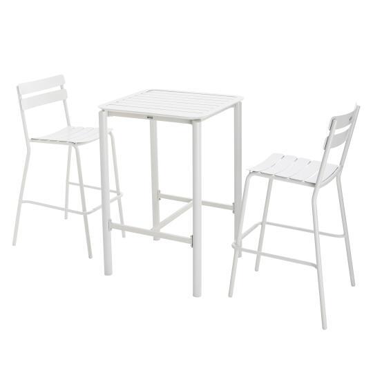 Mesa alta de jardín cuadrada de aluminio 70x70 cm y 2 sillas altas | Oviala