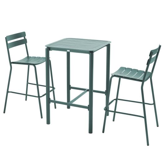 Mesa cuadrada de terraza y 2 sillas de aluminio