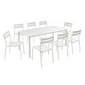 Mesa de terraza rectangular 185 x 92 cm y 8 sillas de aluminio