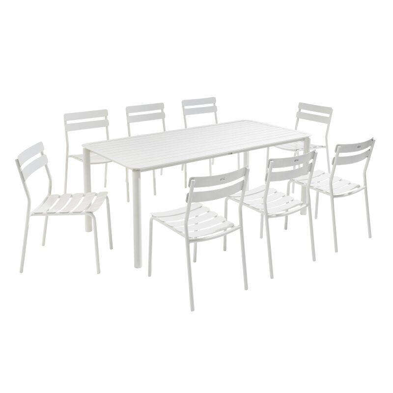 Mesa de terraza rectangular 185 x 92 cm y 8 sillas de aluminio