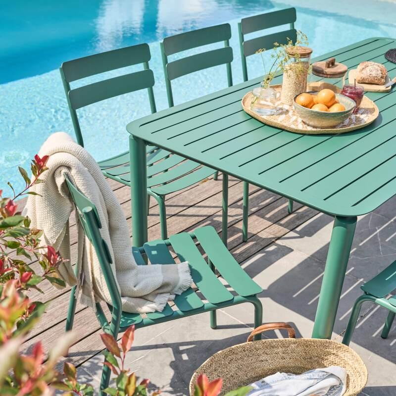 Mesa de terraza rectangular 185 x 92 cm y 8 sillas de aluminio (3/7)