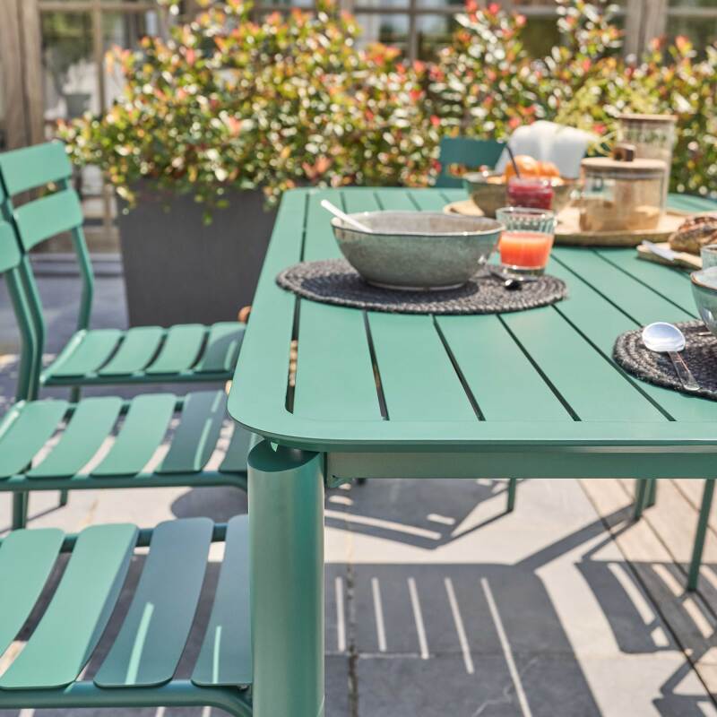Mesa de terraza rectangular 185 x 92 cm y 8 sillas de aluminio (2/7)