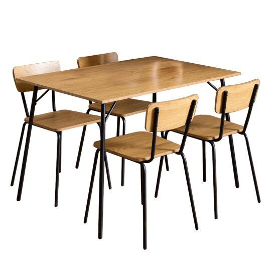 Mesa de comedor rectangular efecto madera de roble FSC® y 4 sillas | Oviala