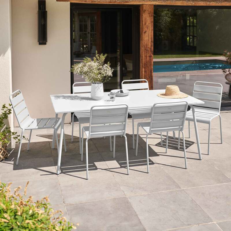 Mesa de jardín de metal de 180x90 cm y 6 sillas - Lifestyle