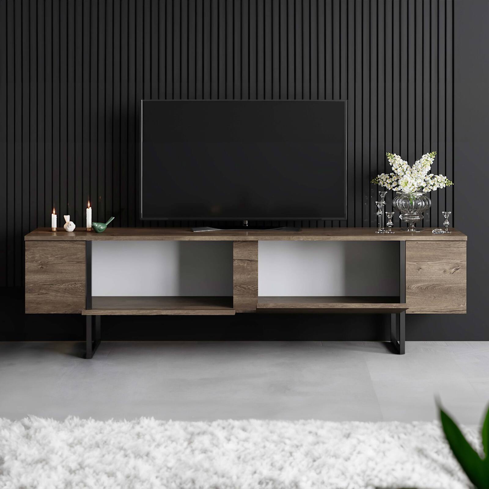 Mueble TV de melamina y acero 180 cm