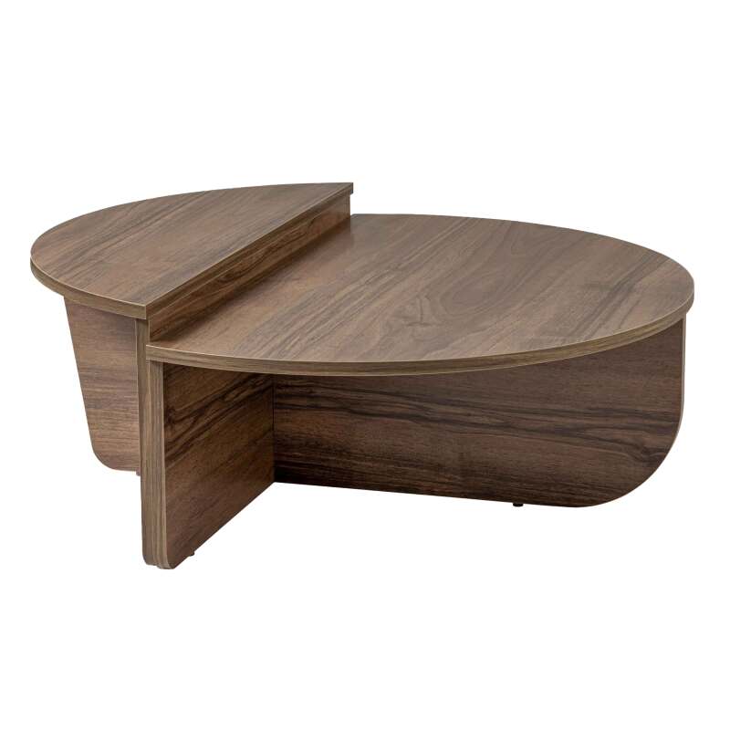 Mesa de centro ovalada en melamina efecto madera