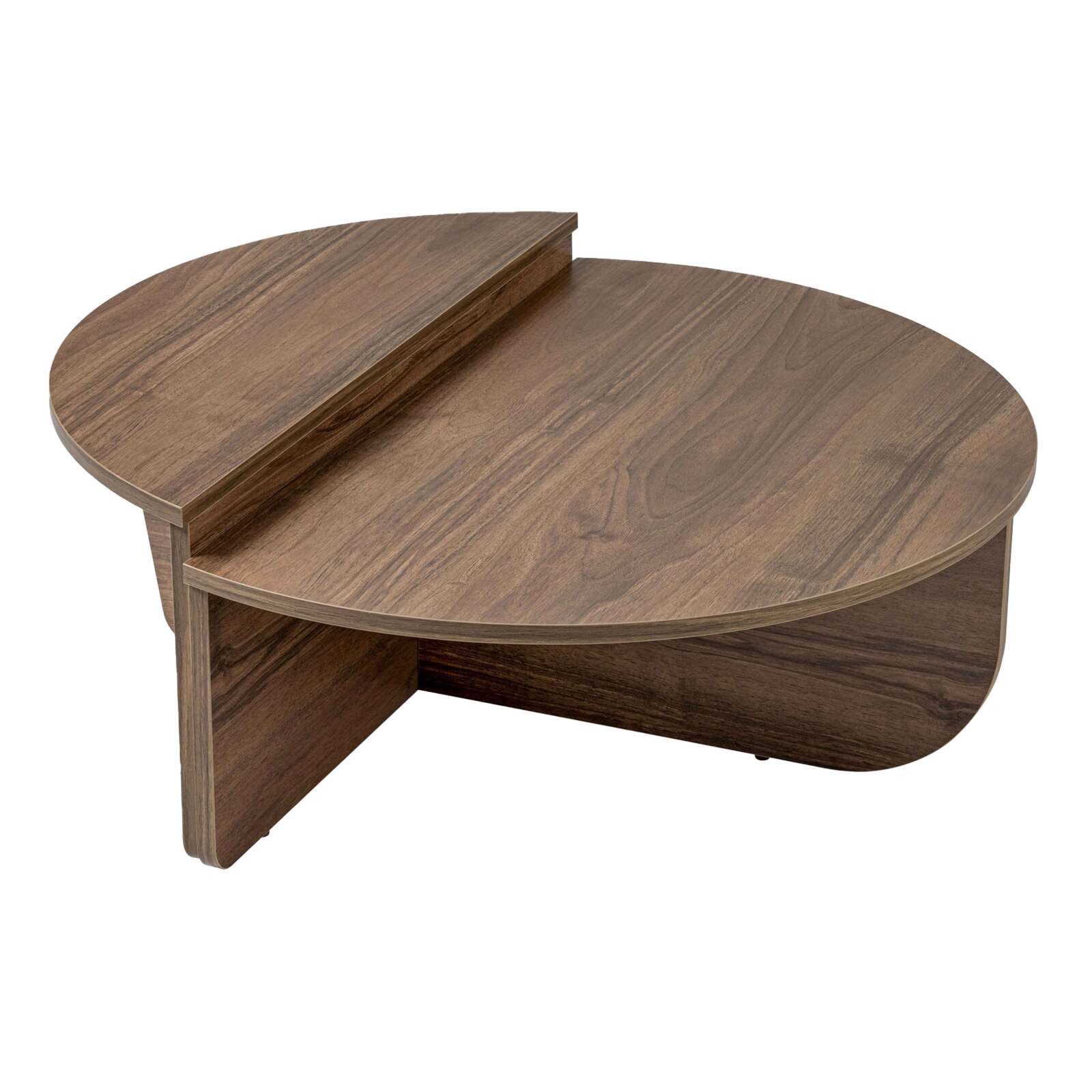 Mesa de centro ovalada en melamina efecto madera