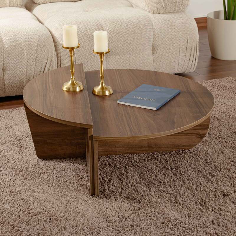 Mesa de centro efecto madera redonda Ø90 cm - Lifestyle