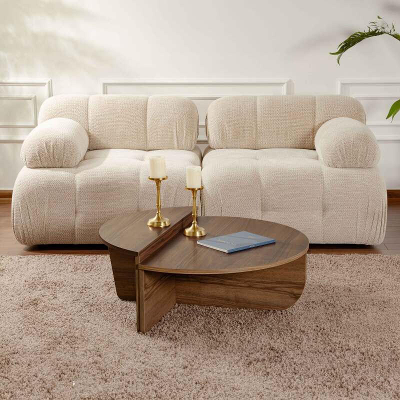 Mesa de centro ovalada en melamina efecto madera (2/5)