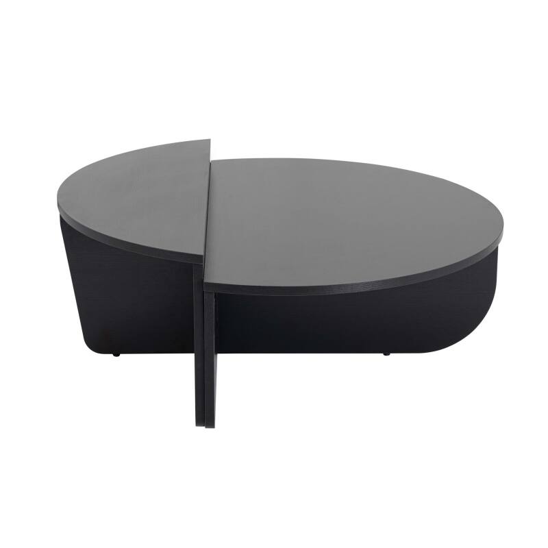 Mesa de centro ovalada en melamina efecto madera