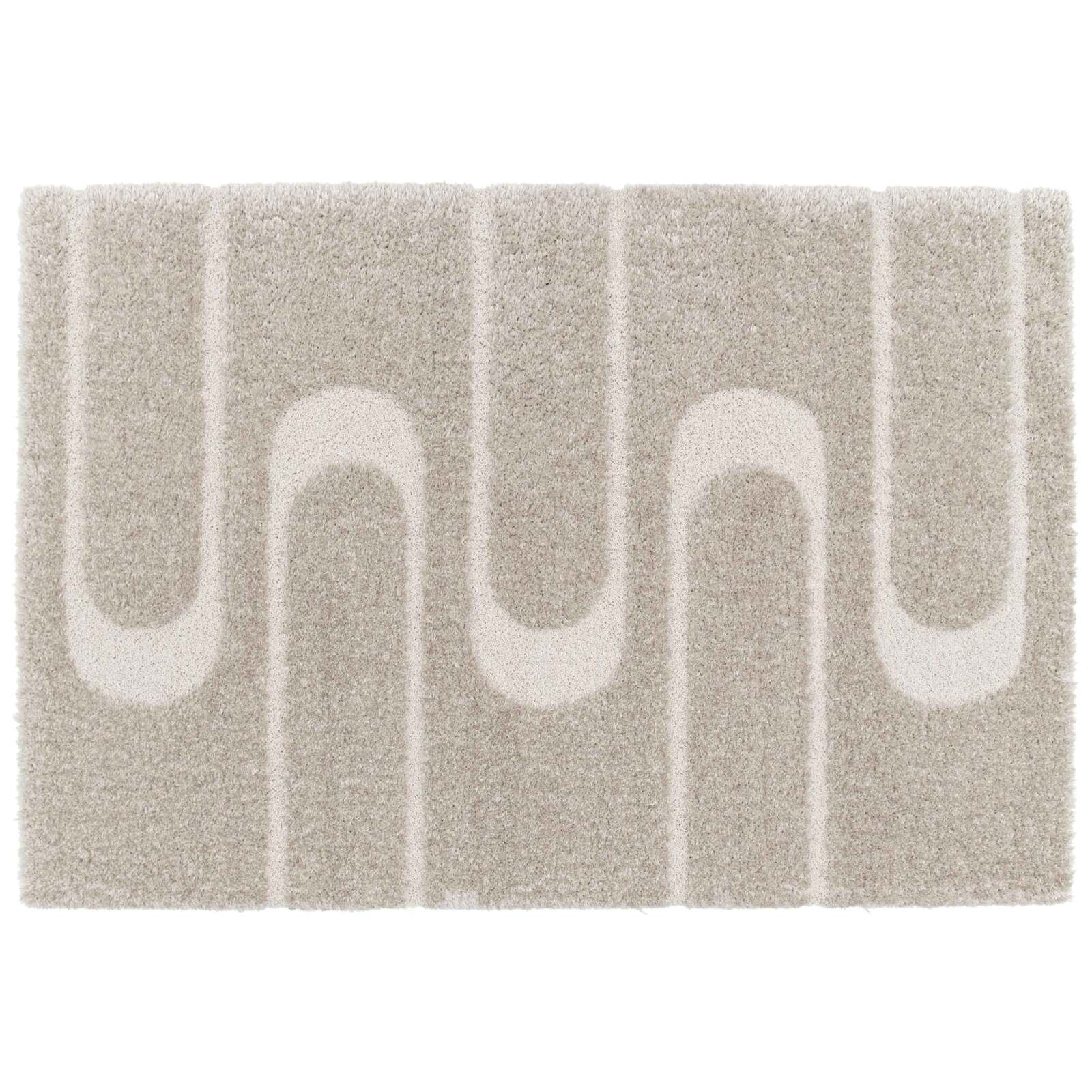 Alfombra shaggy rectangular de poliéster reciclado con motivos geométricos de pelo largo