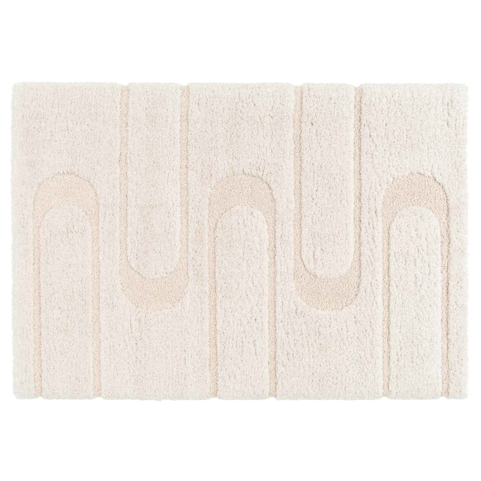 Alfombra shaggy rectangular de poliéster reciclado con motivos geométricos de pelo largo