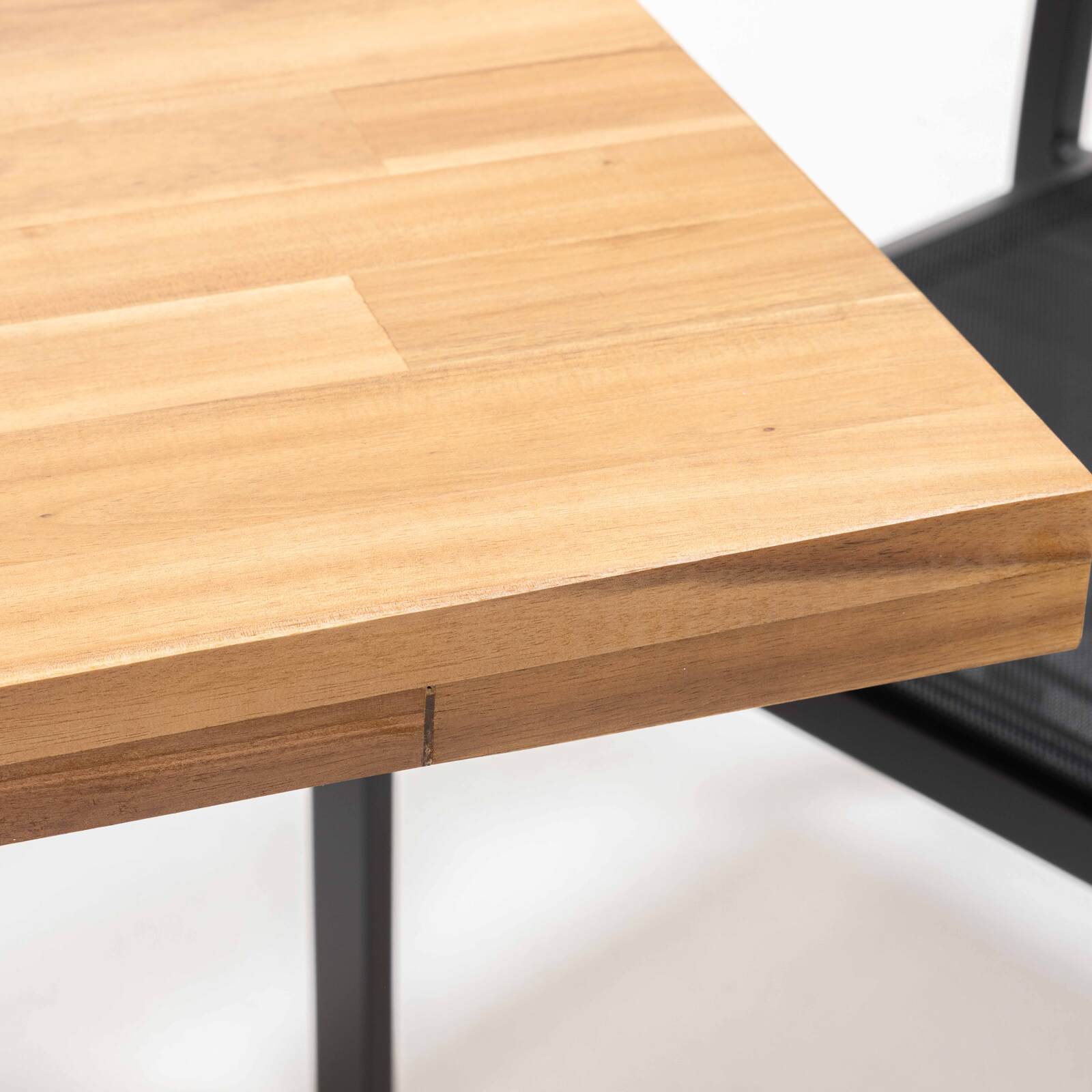 Mesa de jardín rectangular de 240 x 95 cm en madera de acacia y 10 sillas con reposabrazos de aluminio