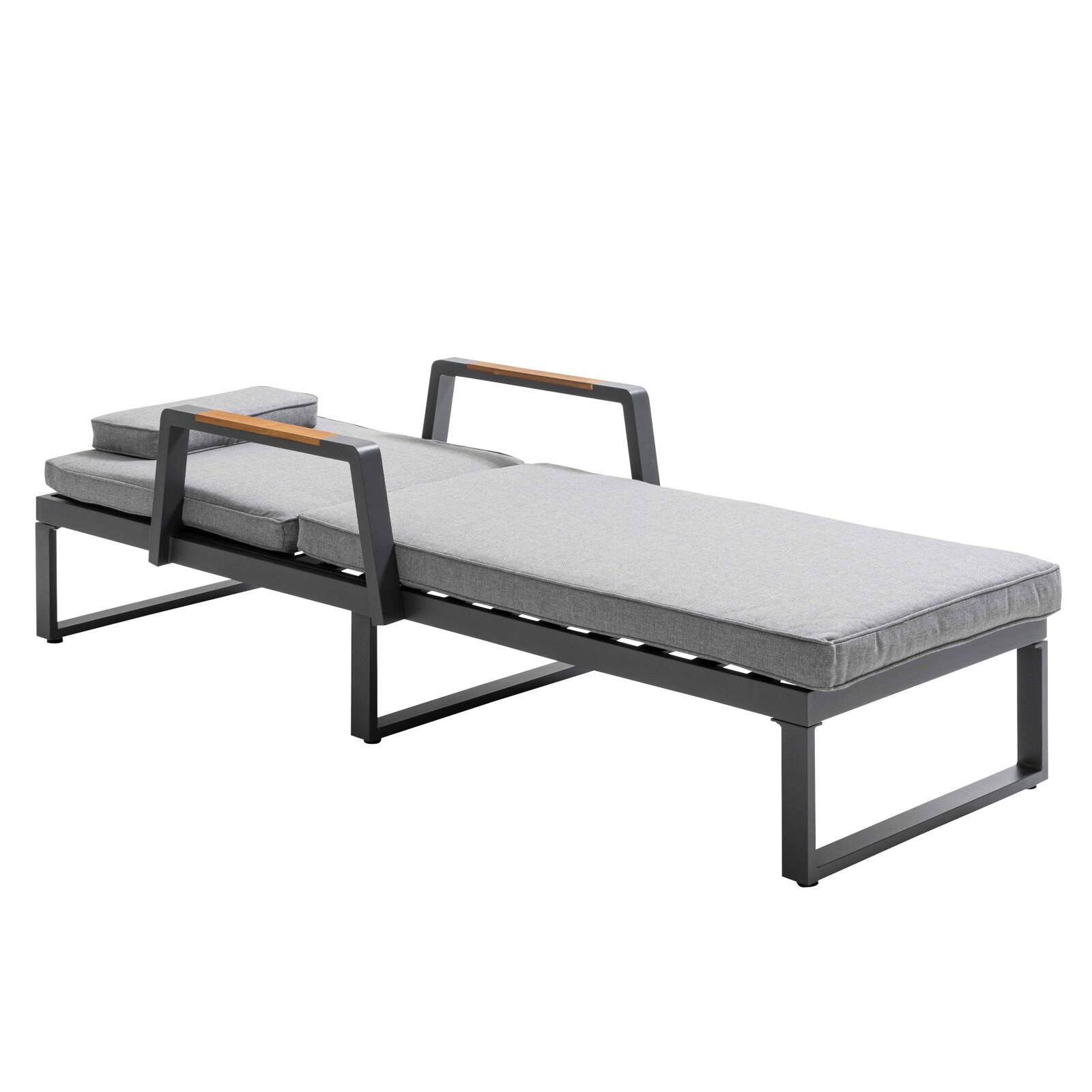 Tumbona reclinable en 5 posiciones de aluminio y madera de teca