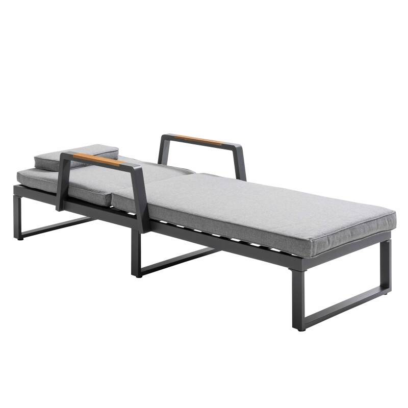 Tumbona reclinable en 5 posiciones de aluminio y madera de teca