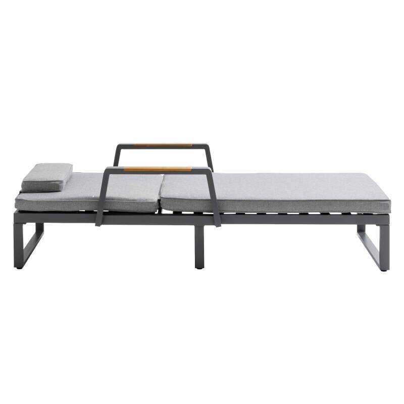 Tumbona reclinable en 5 posiciones de aluminio y madera de teca