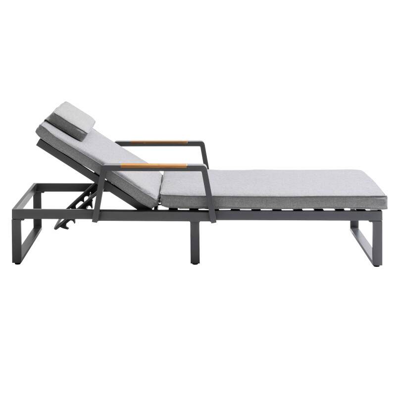 Tumbona reclinable en 5 posiciones de aluminio y madera de teca