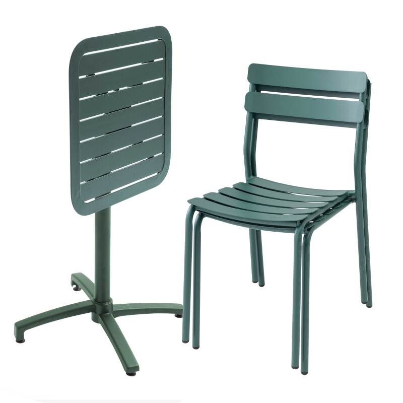 Mesa reclinable de aluminio de 60x60 cm y 2 sillas