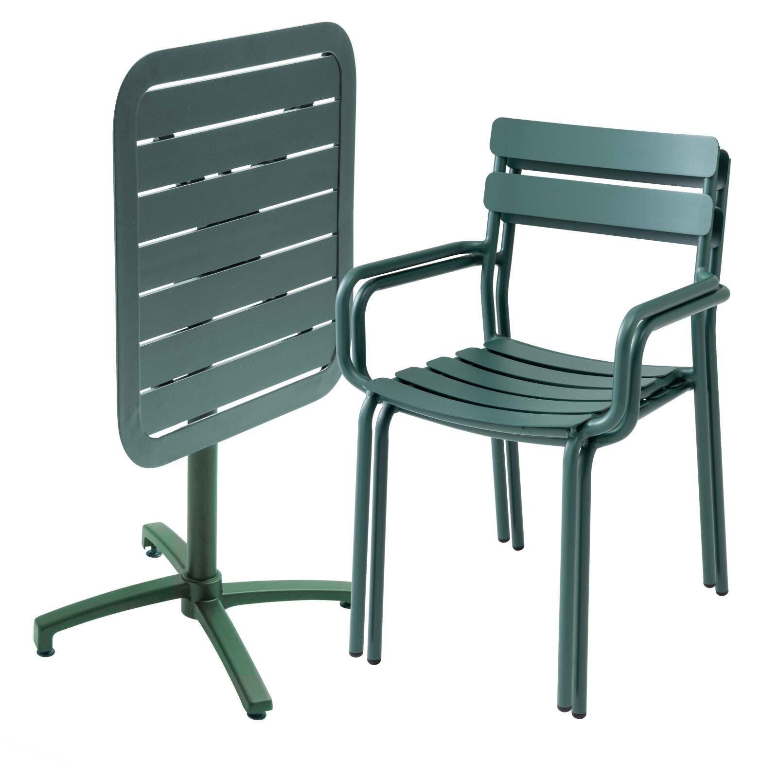 Mesa de terraza de aluminio reclinable 70x70 cm y 2 sillas con reposabrazos