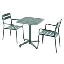 Mesa de terraza de aluminio reclinable 70x70 cm y 2 sillas con reposabrazos