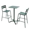 Mesa alta reclinable de 60x60 cm y 2 sillas altas de aluminio