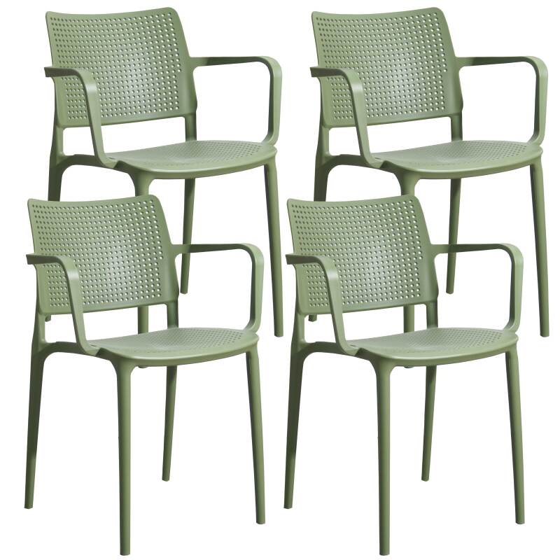 Juego de 4 sillas de terraza de plástico calado con reposabrazos