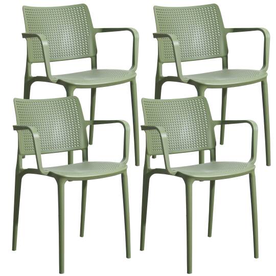 Juego de 4 sillas de terraza de plástico calado con reposabrazos
