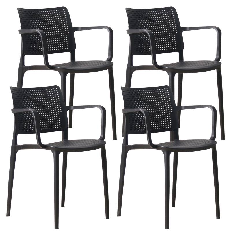 Juego de 4 sillas de terraza de plástico calado con reposabrazos