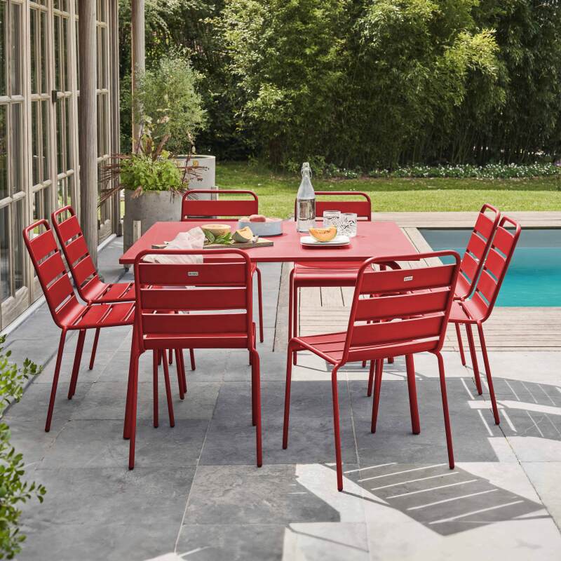 Mesa de jardín cuadrada de metal 120x120 cm y 8 sillas - Lifestyle