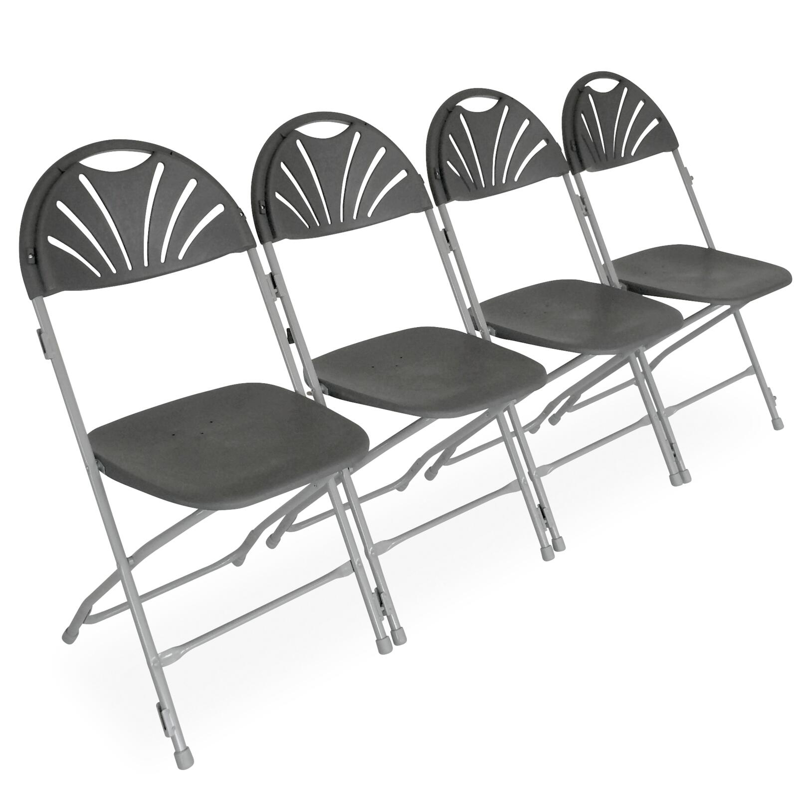 Silla plagable de recepción gris con perforación de HDPE y ganchos de conexión - Lote de 10