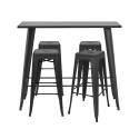 Mesa alta de jardín de 120 x 60 cm y 4 taburetes de metal negro mate
