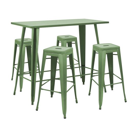 Mesa alta de jardín de 120 x 60 cm y 4 taburetes de metal negro mate