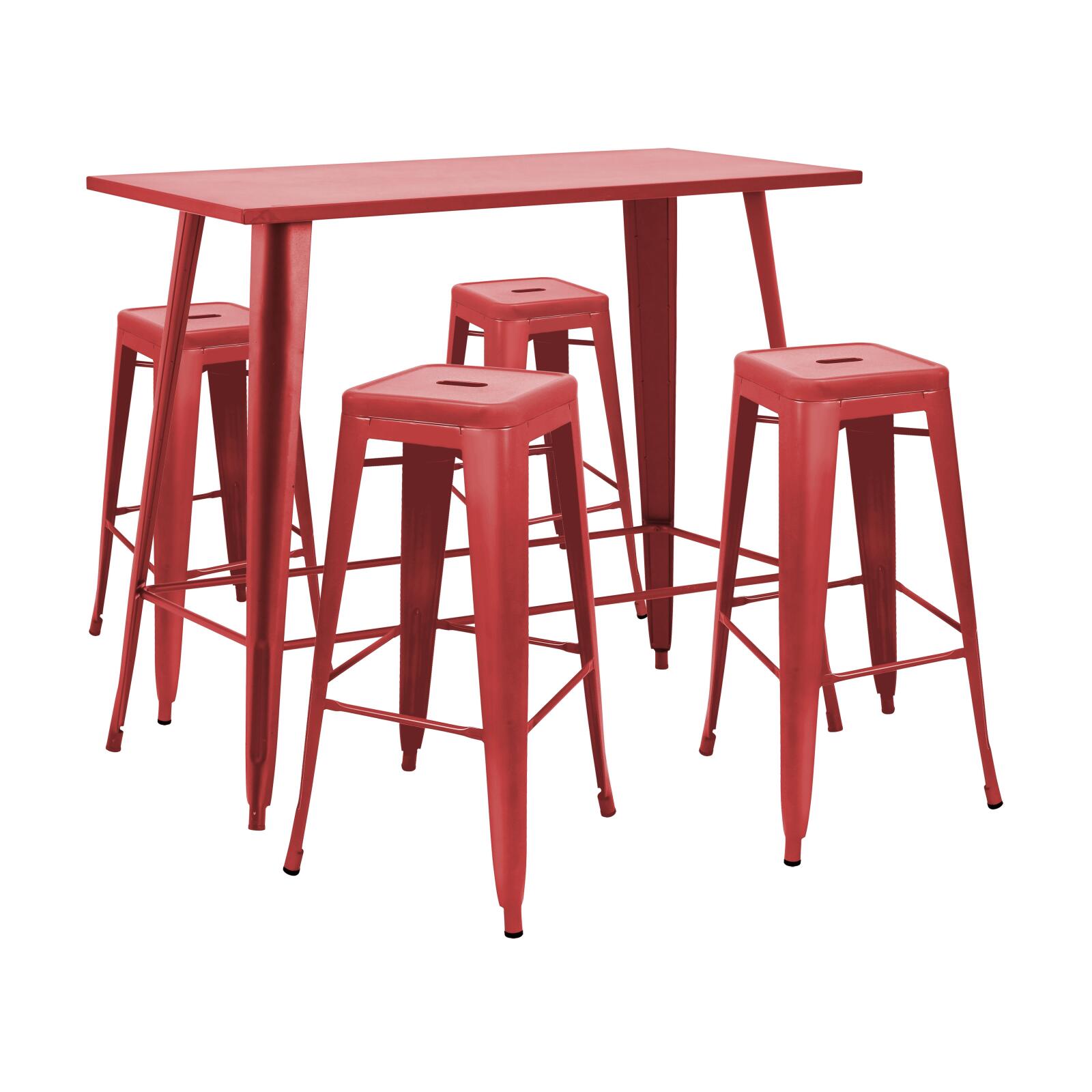 Mesa alta de jardín de 120 x 60 cm y 4 taburetes de metal negro mate