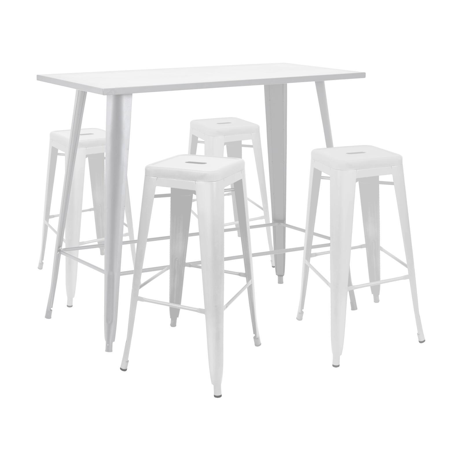 Mesa alta de jardín de 120 x 60 cm y 4 taburetes de metal negro mate