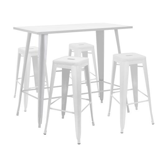 Mesa alta de jardín y 4 taburetes de metal negro mate | Oviala