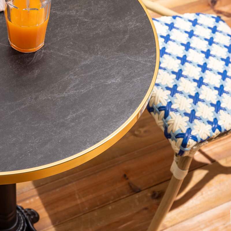 Mesa de terraza cuadrada de contrachapado con canto de aluminio ⌀60 cm y 2 sillas estilo bistró parisino
