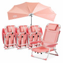 Lote de 4 sillones de playa de playa plegable y reclinable con sombrilla