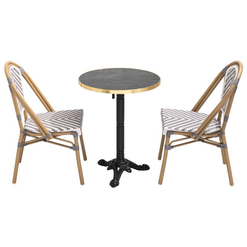 Mesa de terraza ⌀60 cm reclinable laminada y 2 sillas de aluminio estilo bistro 