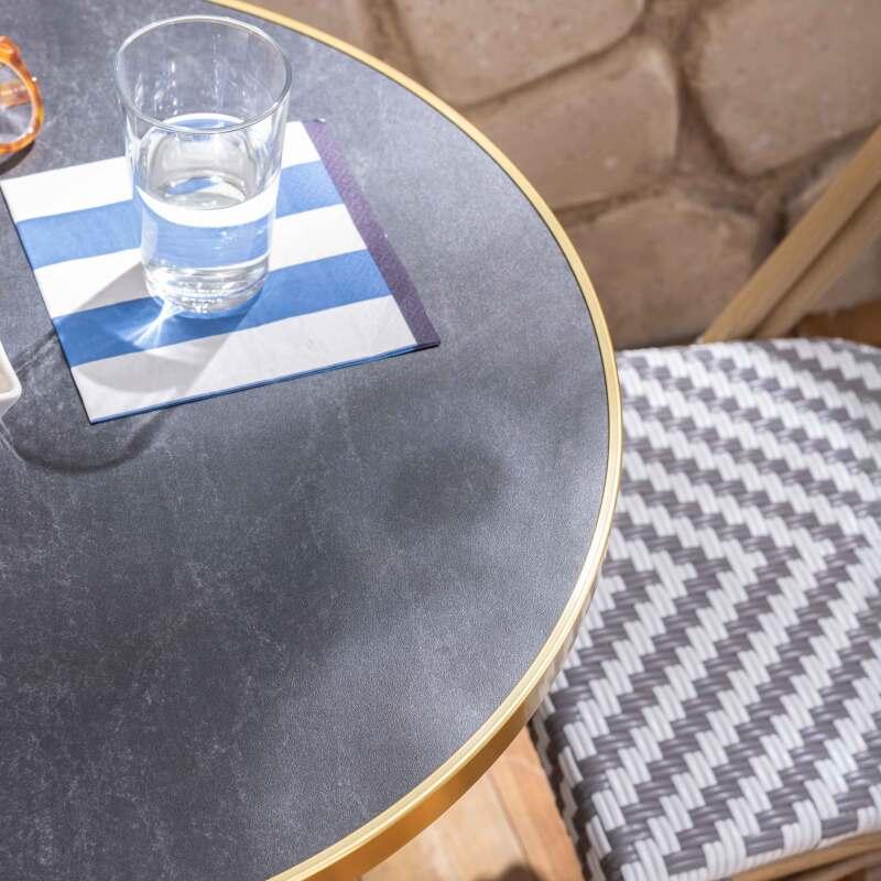 Mesa de terraza ⌀60 cm reclinable laminada y 2 sillas de aluminio estilo bistro 