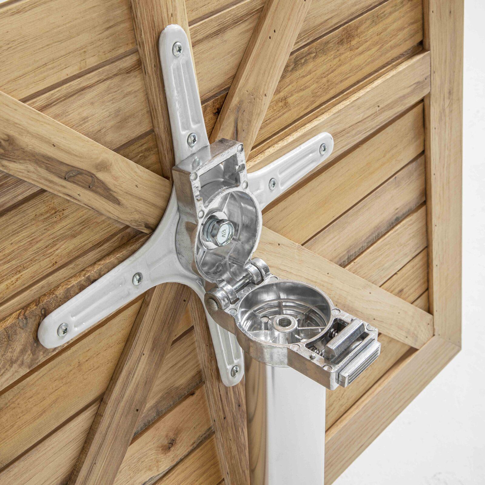 Mesa de terraza plegable y 2 sillas en aluminio y madera.