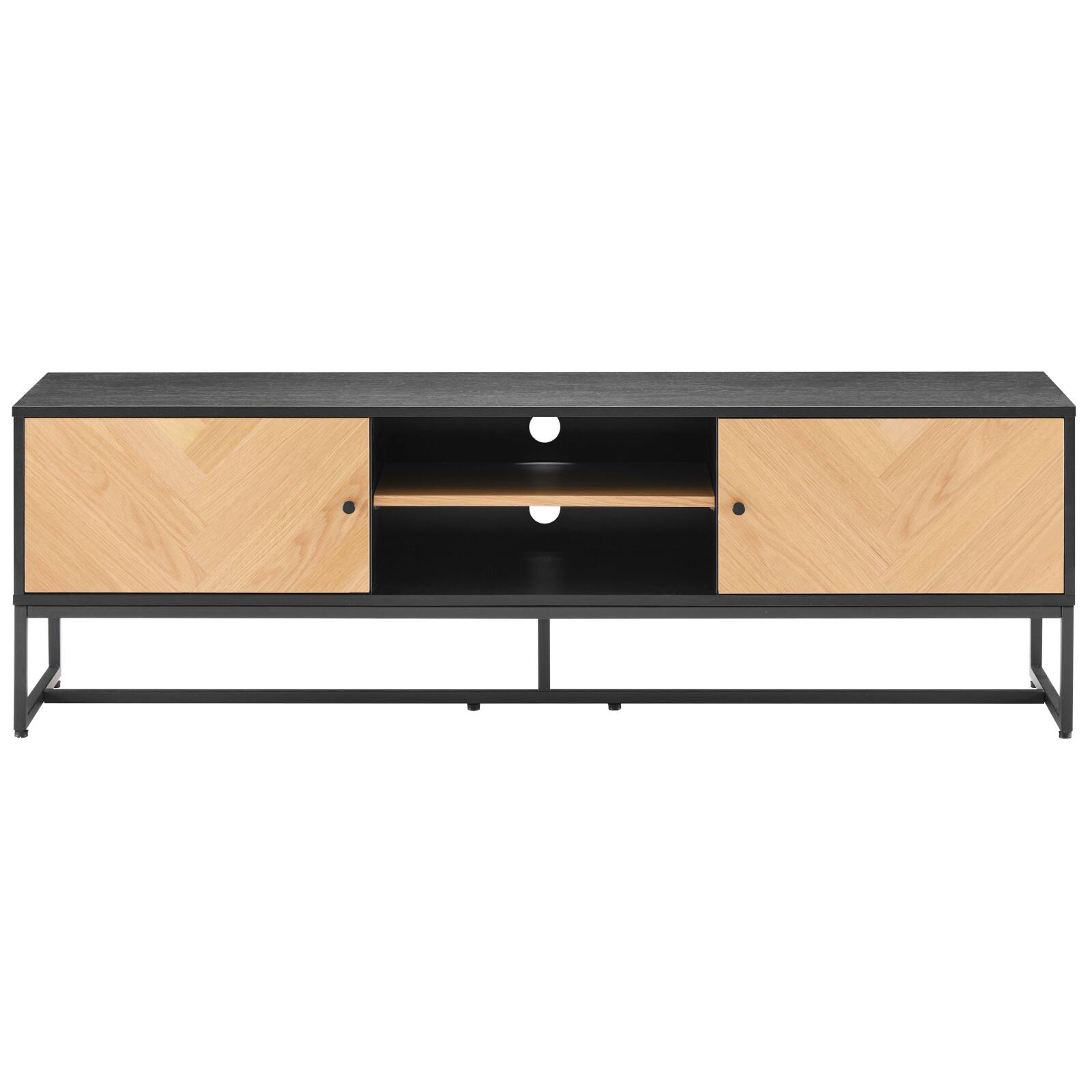 Mueble TV de tablero de partículas con decoración en melamina chapada en roble FSC® 160 cm