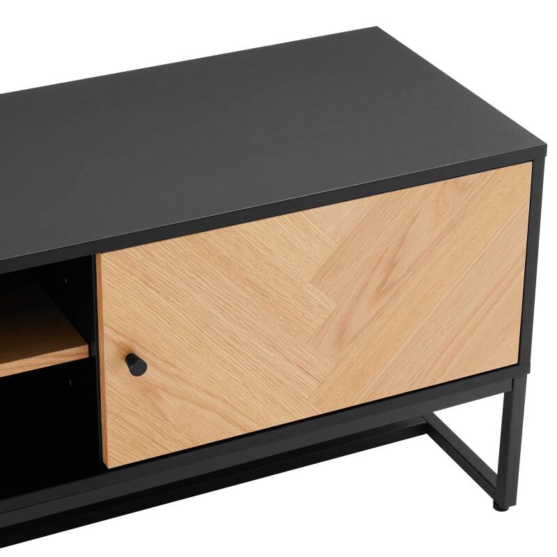 Mueble TV de tablero de partículas con decoración en melamina chapada en roble FSC® 160 cm