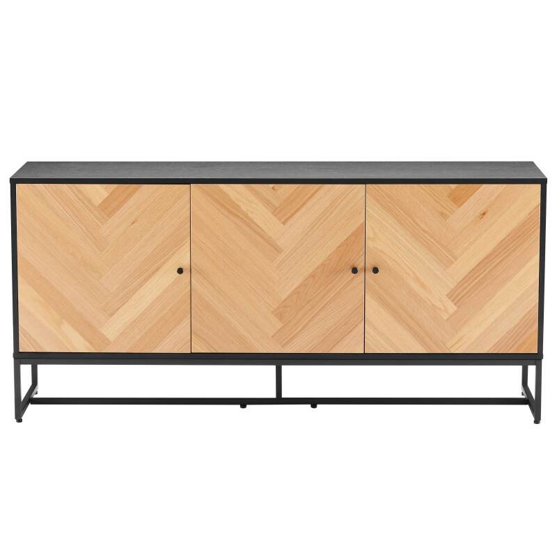 Aparador de tablero de partículas chapado en roble con decoración en melamina FSC® 160 cm