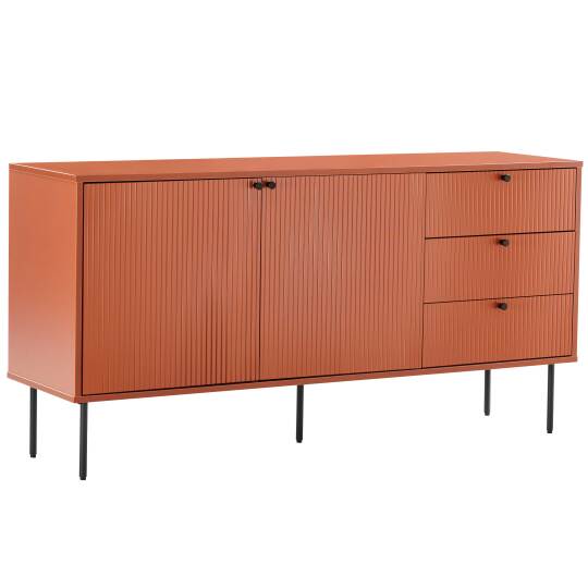 Aparador 2 puertas y 3 cajones en acero y decoración melamina MDF FSC® 150 cm | Oviala