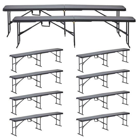 Banco plegable negro 180 cm - Lote de 10 | Oviala