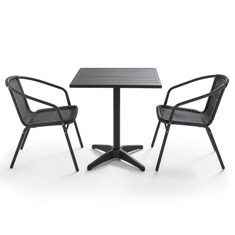 Table carrée GRISE CHR et 2 chaise aluminium et résine