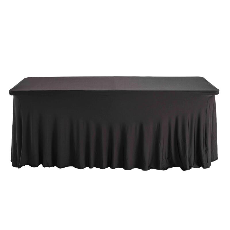 Mesa plegable HDPE 180 cm 8 plazas + mantel drapeado negro