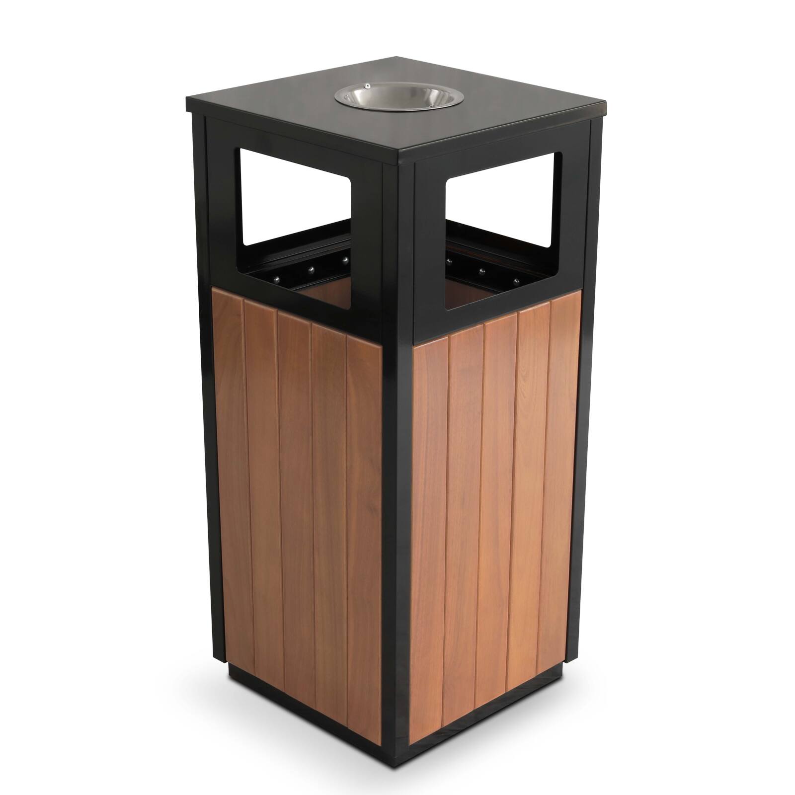 Juego de 2 cubos de basura de acero y polimadera con cenicero - 29L Juego de 2 cubos de basura de acero y polimadera con cenicero - 29L