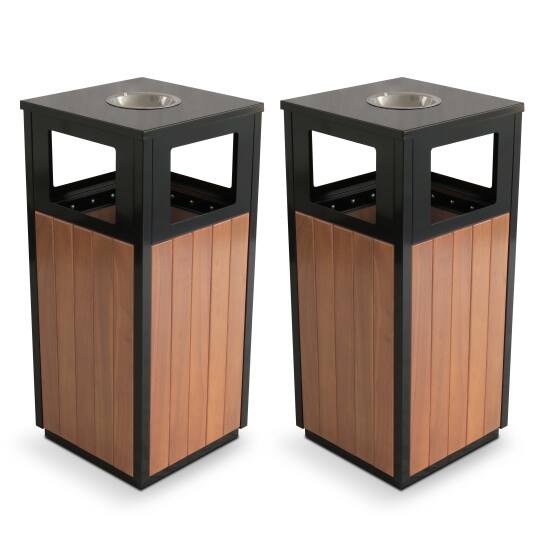Juego de 2 cubos de basura de acero y polimadera con cenicero - 29L